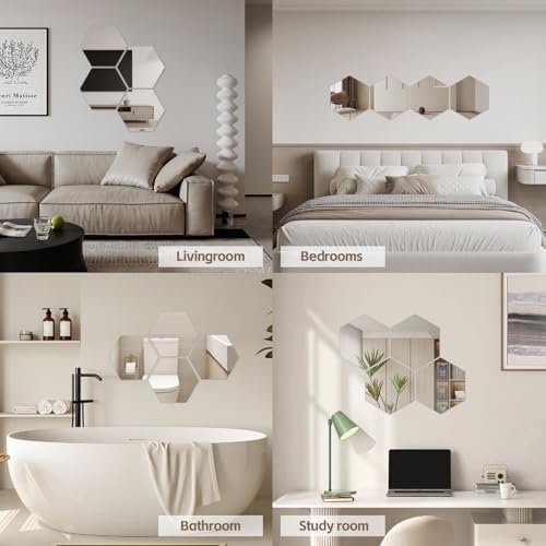Hexagon Mirror Stickers for Walls 4 Packs 11.8''x11.8'' Stick on Mirrors - Image 6