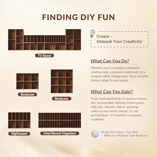 IOTXY DIY Modular Cubby Bookcase - Stackable 2-Cube Open Bookshelf, Walnut - Image 7