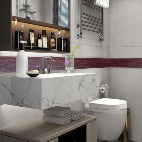 YESUS Dark Grey Wood Grain 3D 10M Wallpaper Frame Removable PVC Waterproof Peel and Stick Wallpaper,Bathroom Frame Sticker Wall Decor 3.93" x 32.8" (Red, 4inc) - Image 6