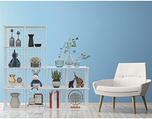 HUBSON Wire Cube Storage Organizer, Book/Toy/Craft/Potted Plants and petCloset Organizers and Storage Shelves, 12-Cube Freely Combinable Metal Grids Storage Shelf,White Plus Iron - Image 6