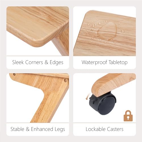 FLYJOE TV Tray Table, TV Dining Table with Casters for Small Spaces, Solid Wood End Table, Sofa Couch Side Table Removable Snack Tray for Coffee Bed Sofa Eating Writing Reading Living Room Bedroom - Image 6