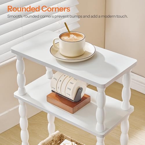 HOOBRO Narrow Side Table, Skinny End Table with Storage, Solid Wood Legs, 3-Tier Bedside Table Nightstand for Small Space, Living Room, Bedroom, Sofa Couch, White WT462BZ01 - Image 7