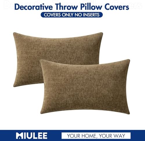 MIULEE Soft Chenille Fall Lumbar Throw Pillow Covers Coffee 12x20 Inch - Image 6