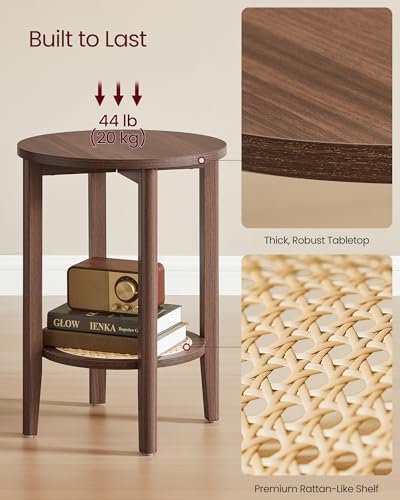 VASAGLE Round Side End Table, 2-Tier Boho Bedside Table with Rattan-Look - Image 6