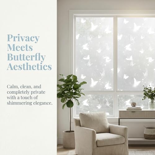 Butterfly Privacy Window Film, Frosted Static Cling Sparkle 17.5"x78.7" - Image 7