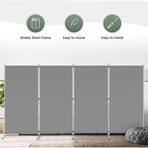 RANTILA 4 Panel Room Divider, 6 Ft Tall Folding Privacy Screen Room Dividers, Freestanding Room Partition Wall Dividers, 136''W x 20''D x 71''H, Grey - Image 7
