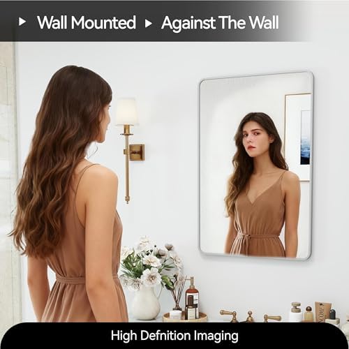 30x20 Bathroom Mirror Rect Wall Mounted Aluminum Metal Frame Silver - Image 7