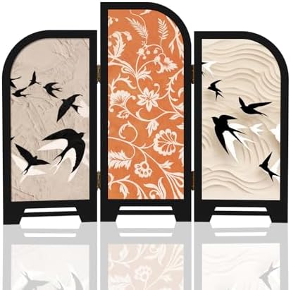 3-Panel Desktop Folding Screen, Swallow and Flower,Desk Partition - Image 6