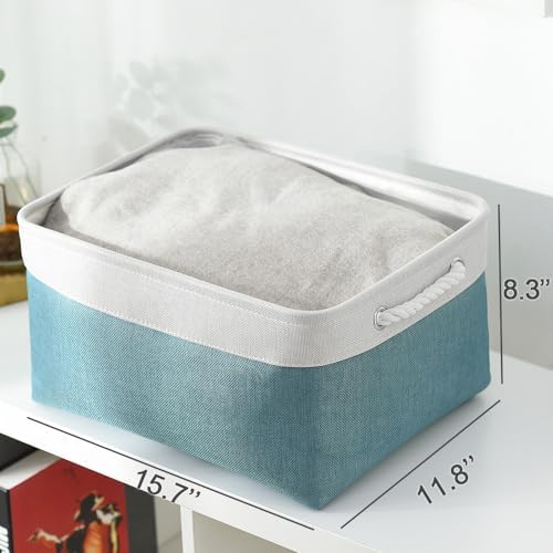 TheWarmHome Fabric Storage Bin with Handles,Storage Basket for Home Storage and Organization, Shelf Basket with Cover for Living Room Bedroom Closet(White & Green Large,15.7L*11.8W*8.3H - Image 7