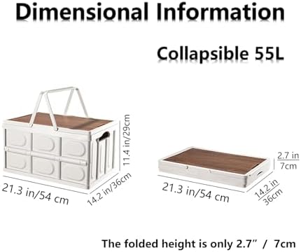 VPTMRP Collapsible Storage Bin with Handles and Wooden Lid, Large Capacity Stackable Utility Crates Holds 33lbs for Outdoor Home Storage Organizing Moving (55L/14.5Gal) - Image 7