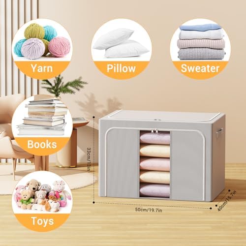 Clothes Storage Bins with Metal Frame Foldable Storage Box Clothes Organizers Storage Containers for Clothes Sheets Blankets Books Toys Gifts and Holiday Decorations (66Lx3 Pack) - Image 6