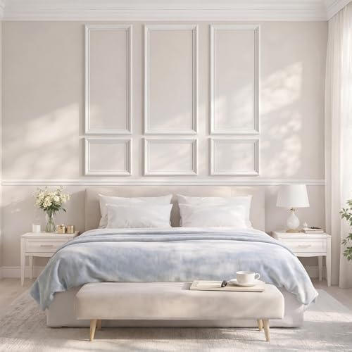 Colingmill 6 Sets Pre-Cut Wall Peel and Stick Trim Molding Wall Wainscoting Panels 3D Self Adhesive Baseboard Molding Trim for Interior Decoration Living Room Bedroom Accent (54 x 24 x 0.98 in,White) - Image 7