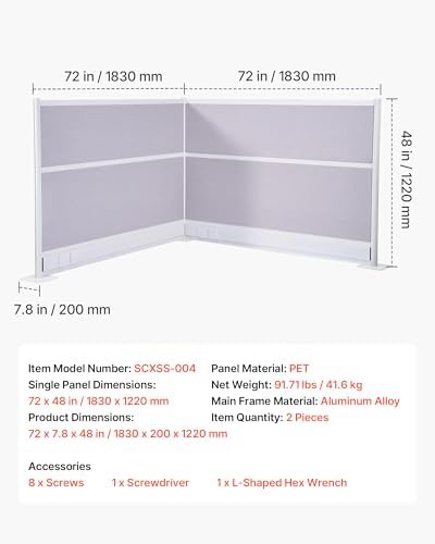 VEVOR Office Divider Privacy Partitions, 2-Pack, 72" x 48" Room Divider Walls, PET Workstation Cubicle Partition with Outlet Covers, Freestanding Privacy Panels for Office Library School - Image 7