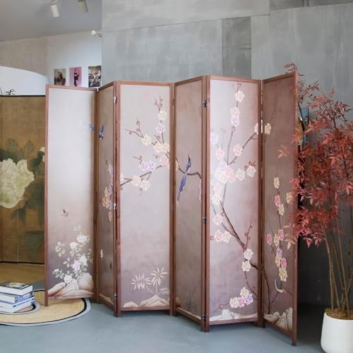 Furnnylane 6 Panel Room Divider for Room Separation, 5.6 ft Tall Double Sided Blackout Folding Privacy Screen - Freestanding Wall Partition with Plums and Birds Scenery for Home Office (67"H x 94.5"W) - Image 5