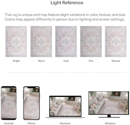 ReaLife Rugs Machine Washable Area Rug - Living Room Bedroom Bathroom Kitchen Entryway Office - Padded Low Pile Stain Resistant Premium - Boho Farmhouse Vintage - Lyle - Gray Ivory Blush 2'6" x 8' - Image 6