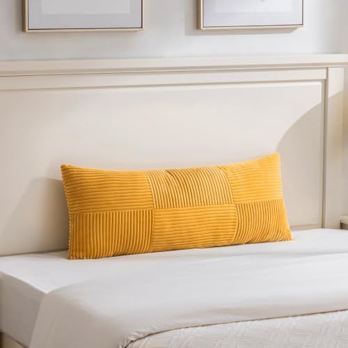 Fancy Homi Set of 2 Gold Yellow Boho Long Lumbar Body Decorative Throw Pillow Cover 14x36 Inch for Bed Couch Bedroom Bench, Soft Patchwork Corduroy Textured Pillow Case, Rustic Farmhouse Room Décor - Image 6