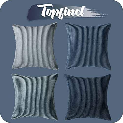 Topfinel Navy Blue Euro Shams Decorative Throw Pillow Covers 26x26 Inch Set of 4,Soft Corduroy Striped Gradient Color Large Cushion Cover for Beach,Patio,Balcony,Living Room,Summer Home Decor - Image 7
