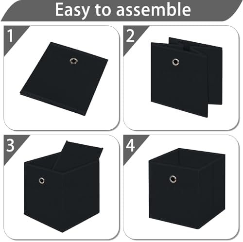 13x13x13 storage cube bins,collapsible fabric storage cubes Decorative storage basket,13 inch Record cube storage box for shelves,clothing,shelf,drawer,bathroom organizer,Set of 3 (Black) - Image 6