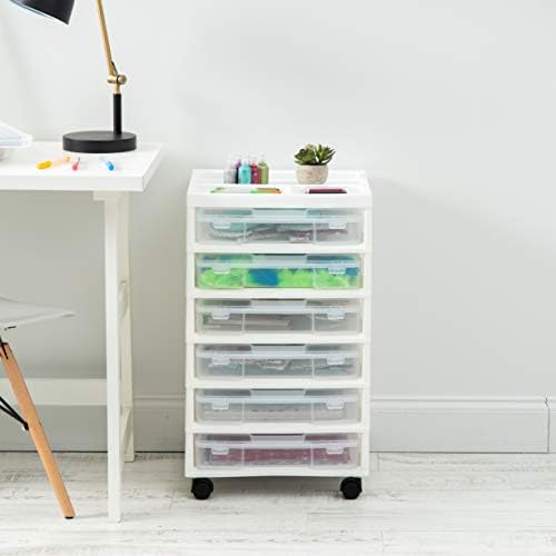IRIS USA Rolling Cart with Drawers |Made in USA| 6-Tier Cases - White/Clear - Image 6