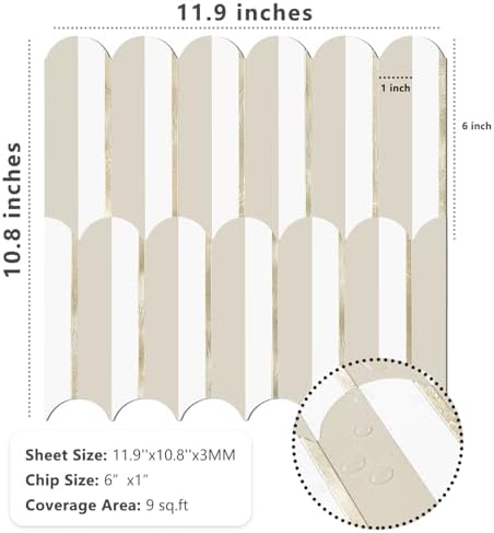 Vamos Tile Peel and Stick Backsplash Seamless Tile,PVC+Gold,Matt,10-Sheet - Image 7