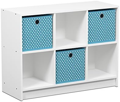 Furinno BASIC Book Shelf, 6-Cube Bookshelf with Open Shelf, 3 x 2 Bookcase with Storage Bins, Closed Back, Horizontal, 11.9 x 31.6 x 23.6, for Living Room, Bedroom, Home Office, White/Light Blue - Image 6