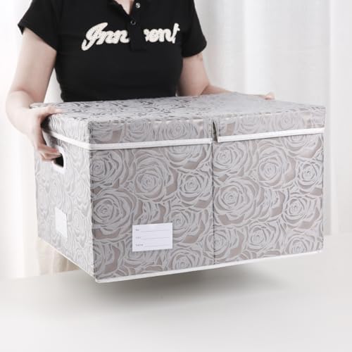 PRANDOM Extra Large Collapsible Storage Boxes with Lids Fabric Decorative Storage Bins Cubes Organizer Baskets with Cover Handles Divider for Bedroom Closet Living Room 19.6x15.7x11.8 Inch 3 Pack - Image 6