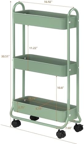 SunnyPoint Slim Rolling Storage Cart, 3 Tier Bathroom Storage Organizer Bathroom, Laundry Utility Cart (Turq) - Image 6