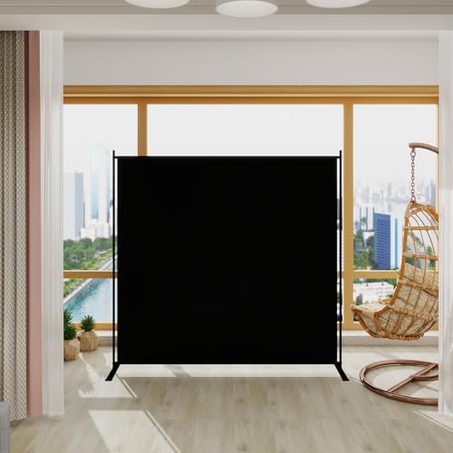 T&Jero 1-Panel Folding Room Divider, 6ft Tall Portable Privacy Screen Wall for Home and Office, Modern Freestanding Partition Separator for Bedroom, Studio, 71" Wide x 71" High, Black - Image 6