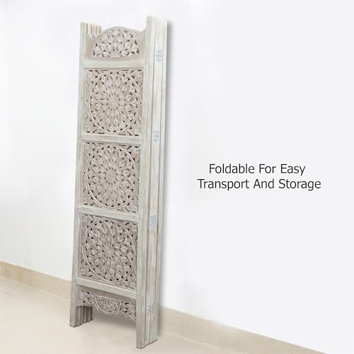 COTTON CRAFT Room Divider Wood Screen - Hand Carved Folding 4 Panels 72x80 - Image 7