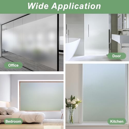Window Privacy Film Frosted Glass Window Film Decorative, Removable Static Cling Heat Blocking Sun Blocker Front Door Window Covering for Bathroom Home Office (Pure, 17.5" x 78.7") - Image 7