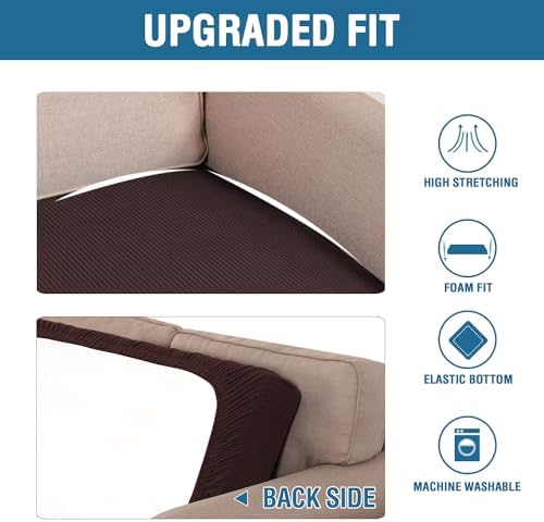 H.VERSAILTEX Super Stretch Individual Seat Cushion Covers Sofa Covers Couch Cushion Covers Slipcover Sets Thick Jacquard Textured Twill Fabric (1 Piece Chair Cushion Cover, Chocolate) - Image 6