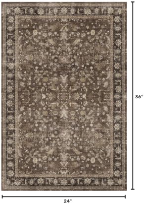 Washable Non-Slip 2x3 entryway Rug: Brown Small Kitchen Throw Mat for Sink, Soft Low-Pile Stain & Fade-Resistant Indoor Mat for Pet Area & Bathroom Laundry - Image 2
