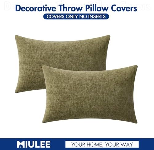 MIULEE Soft Chenille Lumbar Throw Pillow Covers Olive Green 12x20 Inch - Image 6