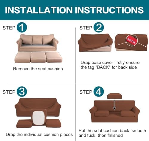Turquoize 4 Piece Sofa Covers for 3 Cushion Couch Sofa Slipcover Soft Couch Cover for Dogs Washable Furniture Cover with 3 Individual Large Cushion Covers Feature Fabric (Large Sofa, Caramel) - Image 6