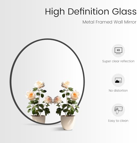 WallBeyond Round Wall Mirror 20 inch Black Circle Mirror for Bathroom with Metal Framed, Round Black Mirror for Wall Decor, Vanity, Entryway Living Room - Image 6