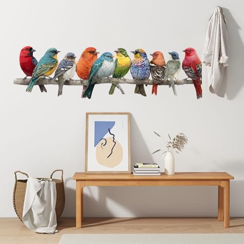 ANNA QUEEN Colorful Birds Wall Decals Peel and Stick Bird Wall Stickers on Branch, Removable Vinyl Nature Wildlife Wall Decor for Living Room Bedroom Nursery Window Hallway Large Bird Wall Art - Image 7