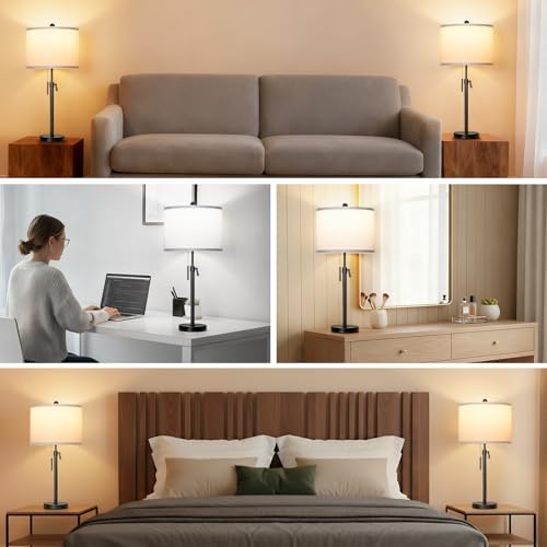 Qingmiao Table Lamps Set of 2, 22" to 30" Adjustable Nightstand Lamps for Bedroom, Dimmable End Table Lamps for Living Room Console Entry Farmhouse Home Decor, New House Warming Gifts - Image 6