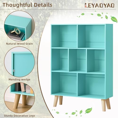 LEYAOYAO Cube Bookshelf, Mid-Century Modern Book Shelf with Legs, Green - Image 6