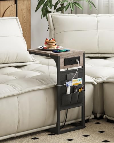 TUTOTAK C Shaped End Table with Charging Station, Side Table for Sofa - Image 7
