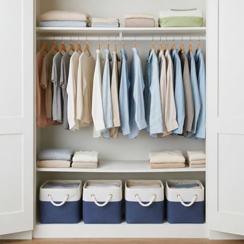 Cube Storage Bins, Collapsible Fabric Storage Cubes Bins, 11 Inch Cube Storage Bins with Handles, Foldable Storage Cubes (White/Navy, 6Pack) - Image 7