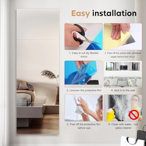 12"x12" Square Self Adhesive Acrylic Mirror Tiles 8 Pack - Image 6