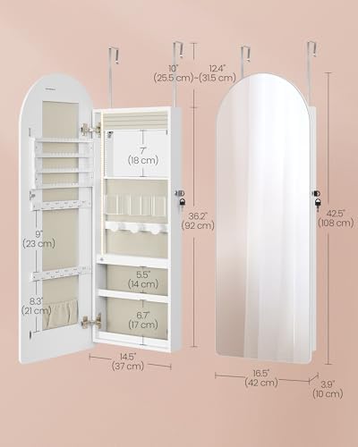 SONGMICS Wide Jewelry Organizer, Wall/Door Mounted, LED Cabinet, Lockable - Image 6
