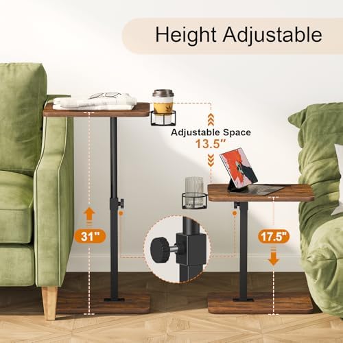 Giikin TV Tray Table, 360° Swivel Height Adjustable TV Trays for Eating on Couch,Sofa Armrest Side Table for Small Spaces Sofa Bed Dinner, Rustic Brown - Image 6