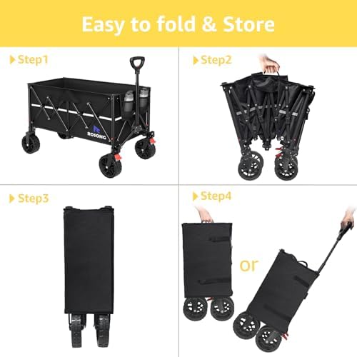 ROSONG Collapsible Wagon Cart with Wheels Foldable - Folding Utility Heavy Duty Wagons Carts for Grocery Sports Garden Shopping Camping Wheelbarrows (Black, 150L) - Image 7