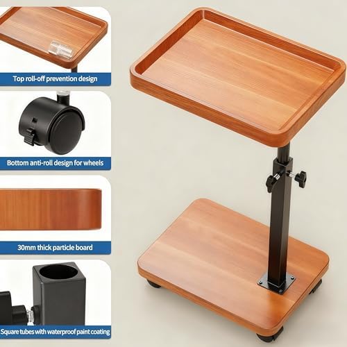 C Table with Wheels, Adjustable Height, 360° Swivel Bed Tray Table - Image 6