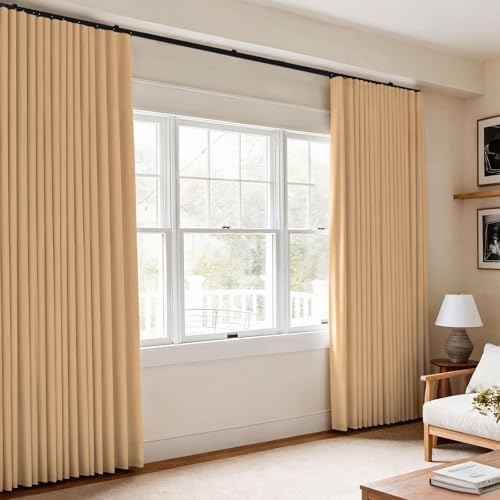 Room Divider Blackout Curtains Flexible Sliding Tracks Sets Ceiling Mounted Rod Window Curtain Privacy Separation for Bedroom Living Rooms,1 Panel Khaki Drape and Black Track Set-W72xH84 in - Image 6