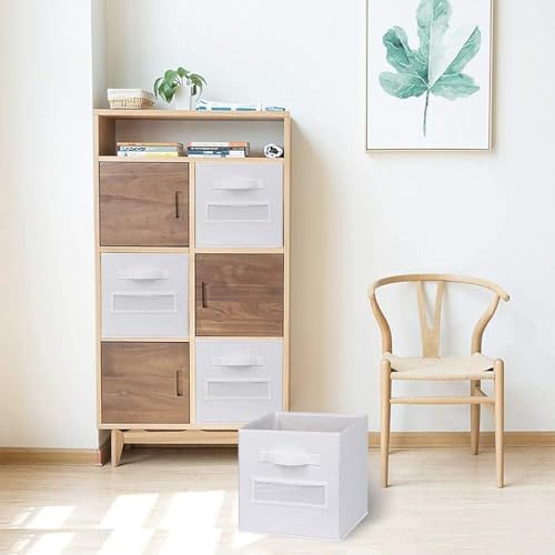 Fabric storage cubes (Set of 8) 11 Inch Cube Storage Bin, Cube storage with 8 Labels Window Cards & a Pen, Foldable cube Organizer bins,11x11 Storage bin, Cubby Organizer Boxes, White - Image 6