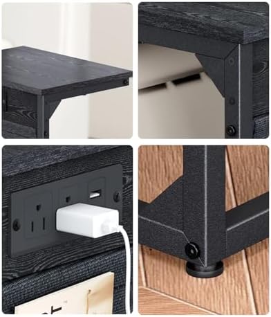 C-Shaped End Tables Set of 2, Small Couch Side Table with Fast-Charging Station, Sofa TV Tray Table with Storage Bag for Living Room, Bedroom, Bedside ET-BK-W2 - Image 7