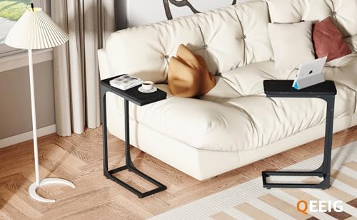 QEEIG Narrow C Shaped Side Table Set of 2 Living Room Sets Slim Couch Tray Tables Skinny Thin Small Modern 7 inch Width, Black (017-18B) - Image 7