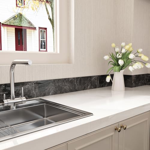 Wallercity Black Marble Wallpaper Borders Mirror Frame Removable Wallpaper Peel and Stick Border Stickers for Kitchen Backsplash Vinyl Wall Paper Sticker for Bathroom Bedroom Wall Decor 3.94''x394'' - Image 7